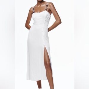 NWT ZARA WHITE SATIN EFFECT CORSET DRESS WITH CHAIN STRAP DETAIL SZ S